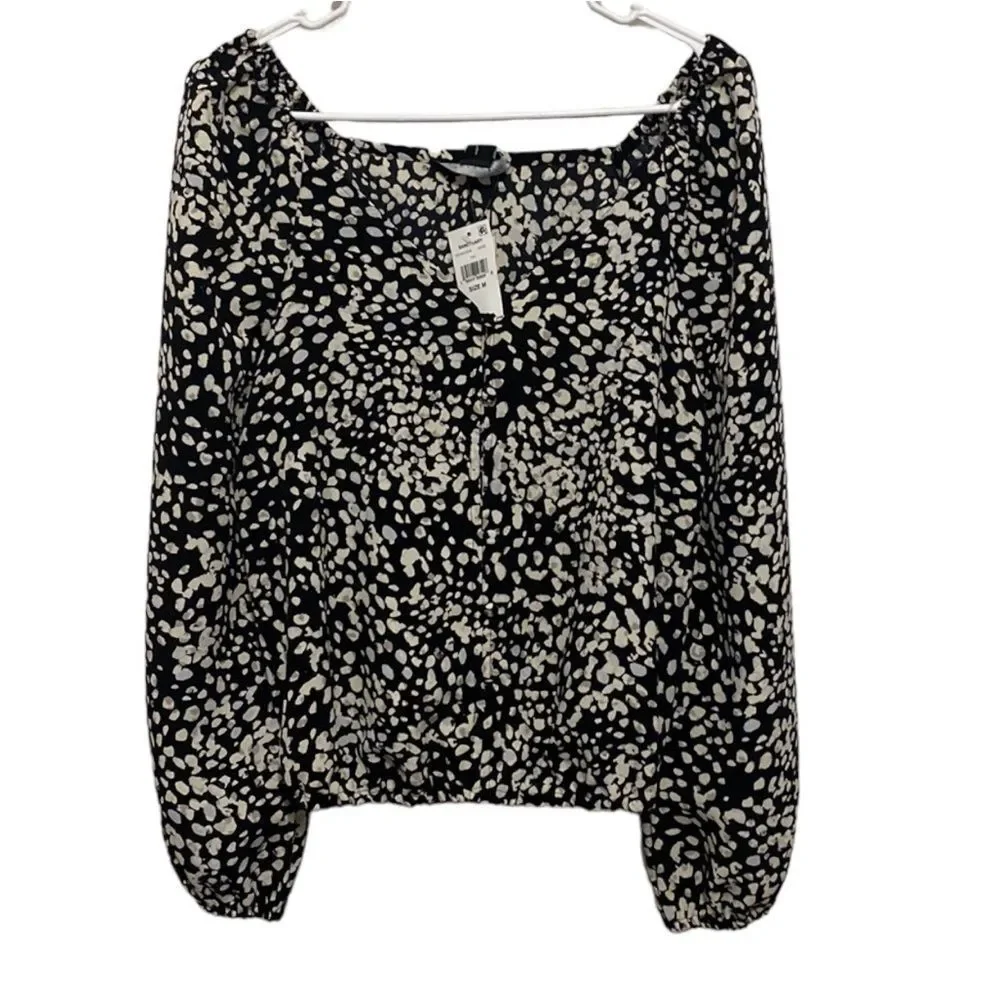 Sanctuary Black Cream Meadow Blouse Top in Hazed Graphic Spot Button Front small